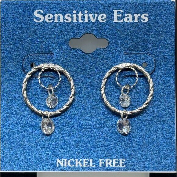 Silver Drop Crystal Stone dangling Citrine Earrings 1 inch - Picture 1 of 5